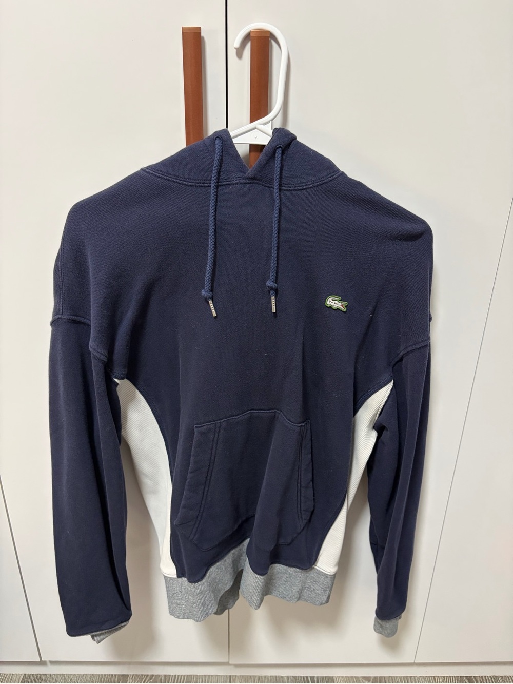Lacoste Navy Blue Hoodie with White Contrast Panels
